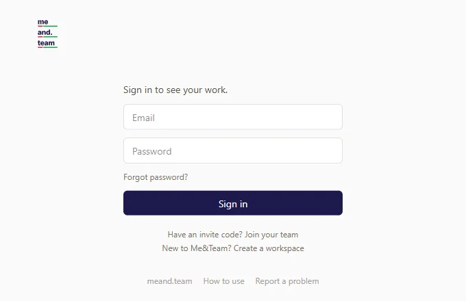 The Me&Team sign-in screen on a new tab